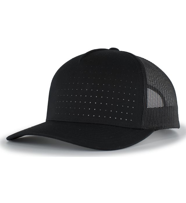 105P PERFORATED 5-PANEL TRUCKER SNAPBACK CAP-Black/Reflective