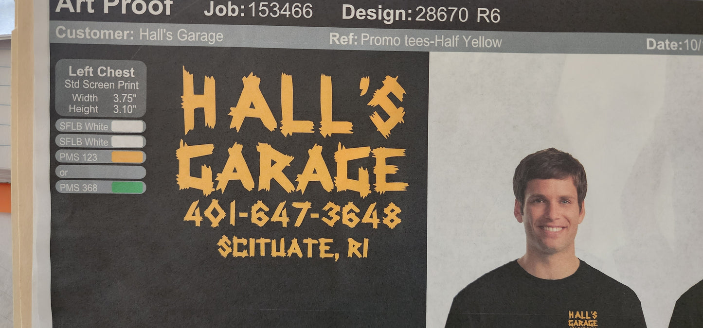 Hall's Garage Custom Tshirts- Yellow- 2XL and up