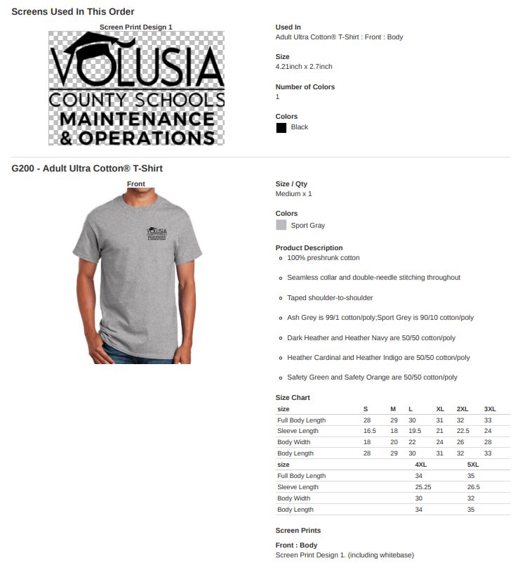 Custom Tees- Volusia County Schools Maintenance Tees 2XL and UP