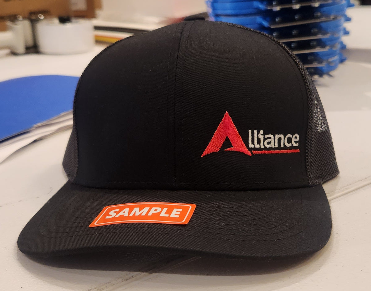 Custom Hat-Alliance logo 6606 Yupoong Adult Retro Trucker Cap-Black