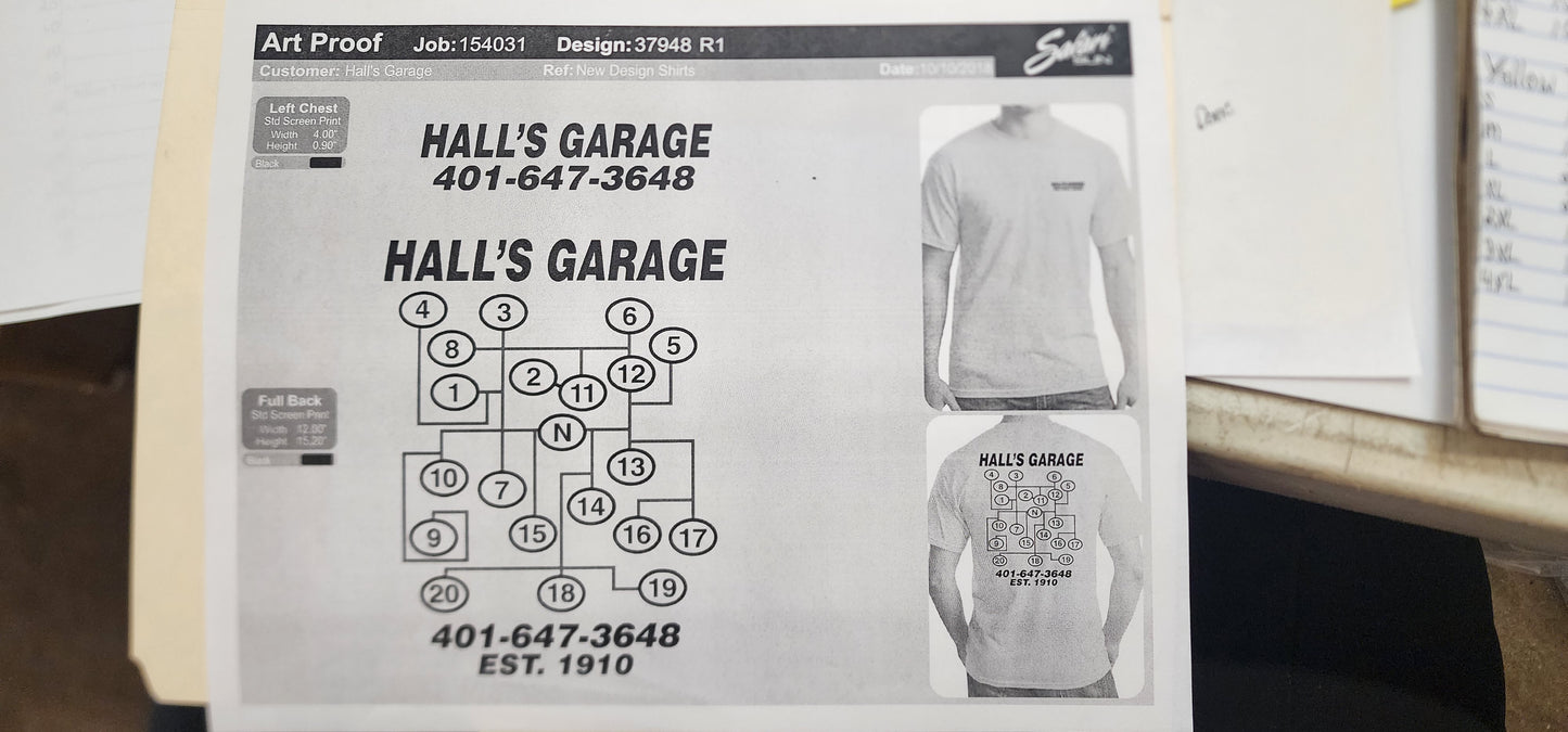 Hall's Garage Custom T-shirts 2XL and Up